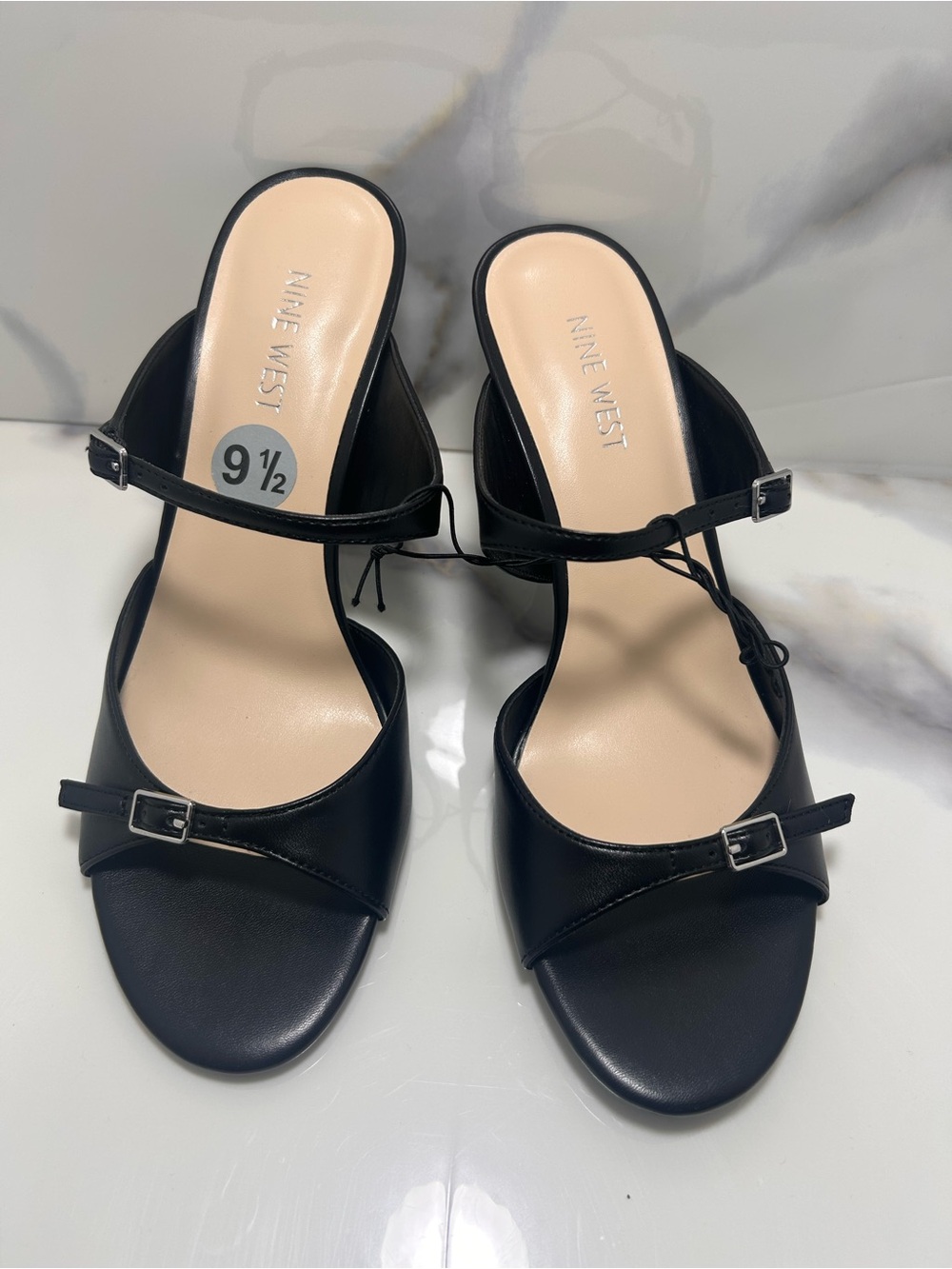 Dkny Black Leather Double-Strap Block Heel Sandals